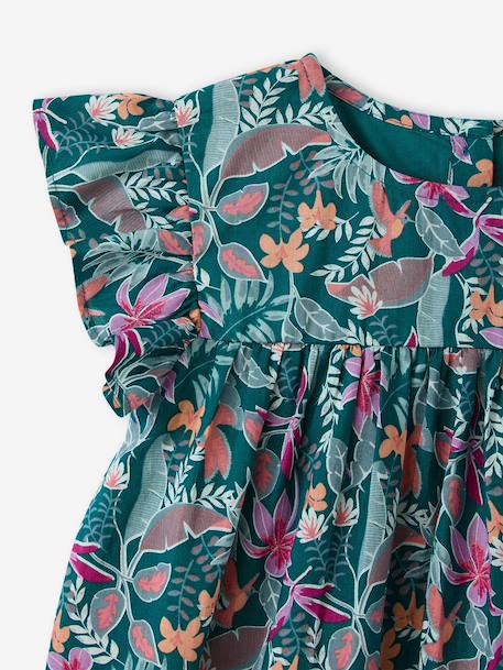 Robe fille imprimée fille manches à volants blanc imprimé+rose pâle+vert émeraude - vertbaudet enfant 