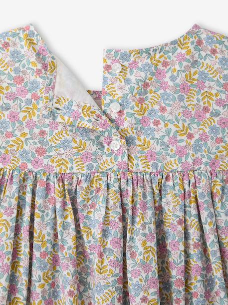 Robe fille imprimée fille manches à volants blanc imprimé+rose pâle+vert émeraude - vertbaudet enfant 