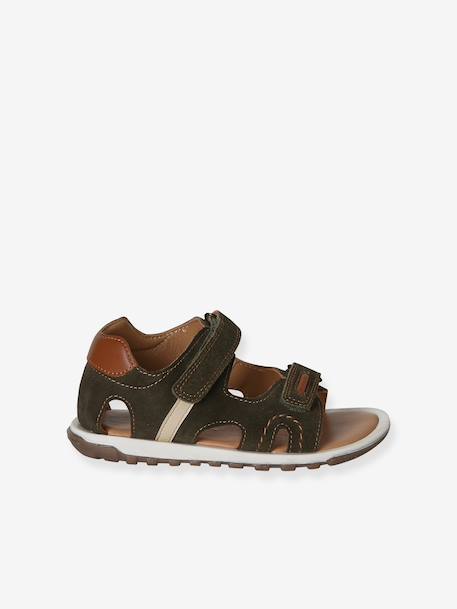 Sandales garçon cuir à scratchs kaki - vertbaudet enfant 