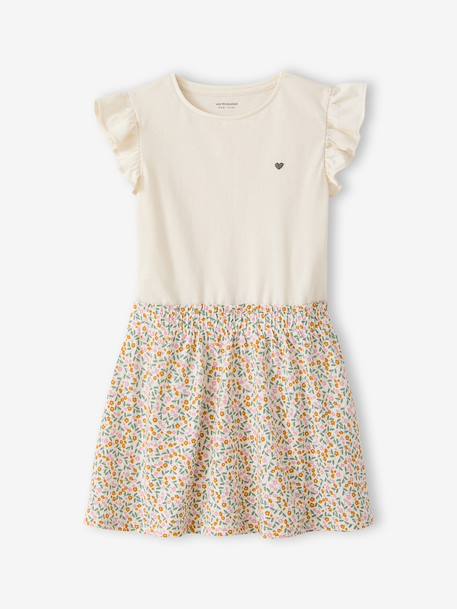 Meisjesjurk met 2-in-1 effect beige+ecru+indigoblauw+lichtroze+roze, gestreept - vertbaudet enfant 