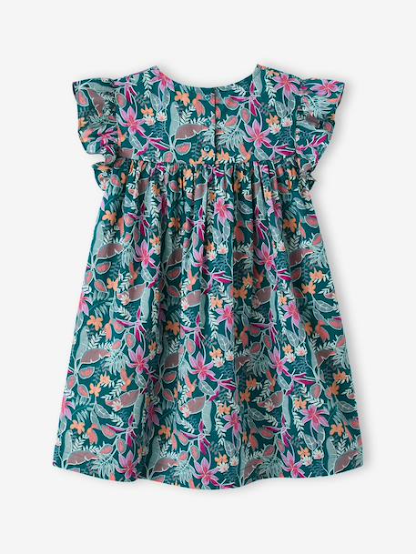 Robe fille imprimée fille manches à volants blanc imprimé+rose pâle+vert émeraude - vertbaudet enfant 