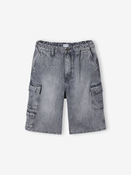 Bermuda skateur denim bleached+denim gris - vertbaudet enfant 
