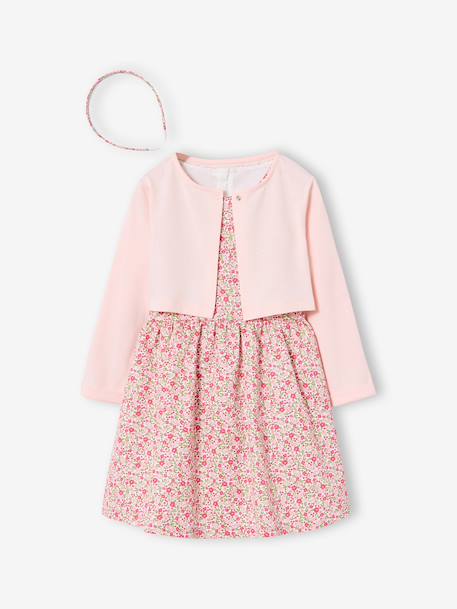 Fille-Ensemble-Ensemble 3 pièces robe cardigan serre tête