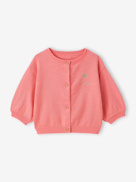 Gilet bébé en tricot broderie coeur blanc+corail - vertbaudet enfant 