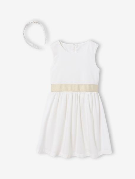 Ensemble robe patineuse boléro serre-tête blanc+vert sauge - vertbaudet enfant 