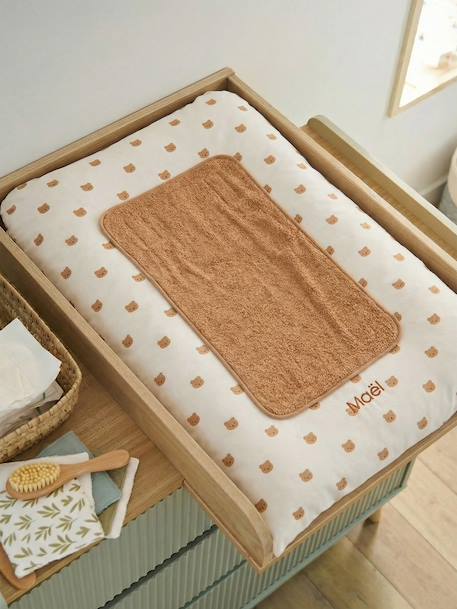 Housse matelas à langer personnalisable beige imprimé+écru / vert feuille+multicolore+vert sauge - vertbaudet enfant 