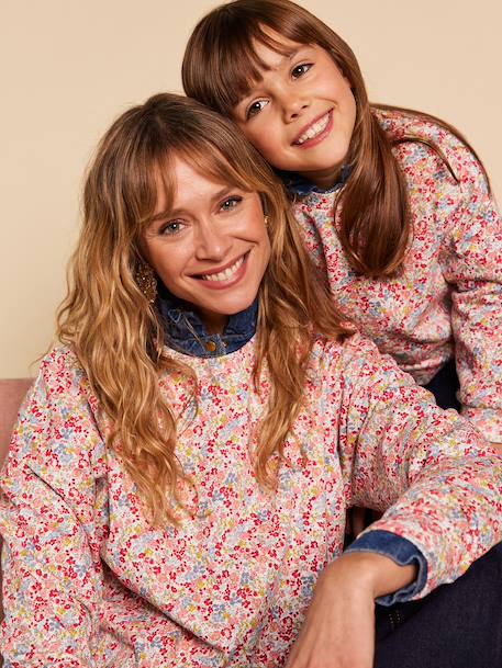 Dames sweater van biologisch katoen met bloemenprint meerkleurig - vertbaudet enfant 