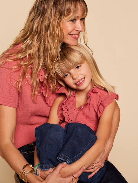 Blouse femme volant gaze Capsule mère-fille vieux rose - vertbaudet enfant 