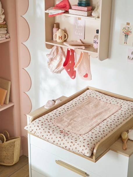 Personaliseerbare aankleedkussenhoes HANOÏ beige, bedrukt+ecru / bladgroen+meerkleurig+saliegroen - vertbaudet enfant 