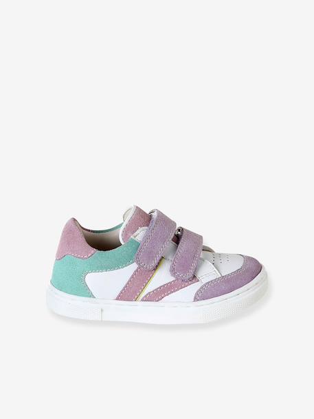 Baskets bébé cuir à scratchs lot blanc+lot violet - vertbaudet enfant 