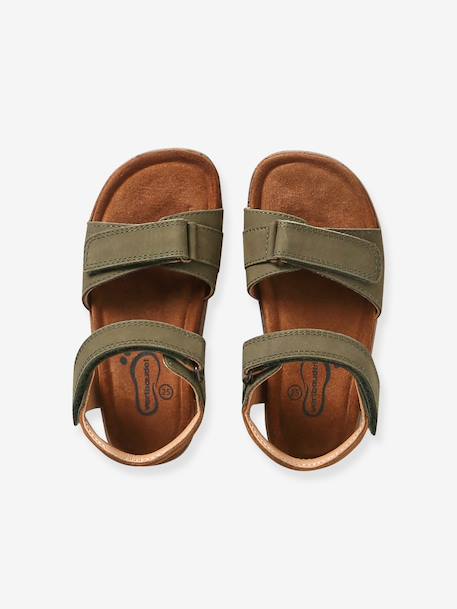 Sandales cuir enfant à scratchs collection maternelle kaki+marine - vertbaudet enfant 