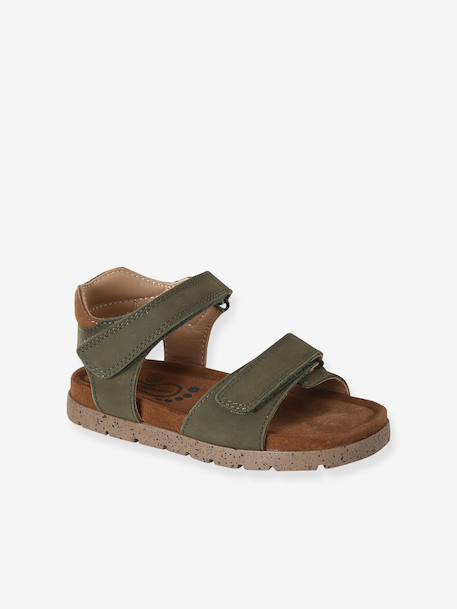 Sandales cuir enfant à scratchs collection maternelle kaki+marine - vertbaudet enfant 