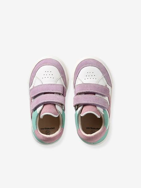 Baskets bébé cuir à scratchs lot blanc+lot violet - vertbaudet enfant 