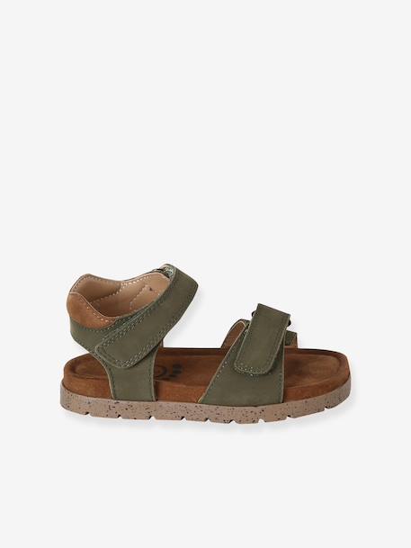 Sandalen met klittenbandsluiting van leer voor kinderen, VERTBAUDET-collectie. kaki+marineblauw - vertbaudet enfant 
