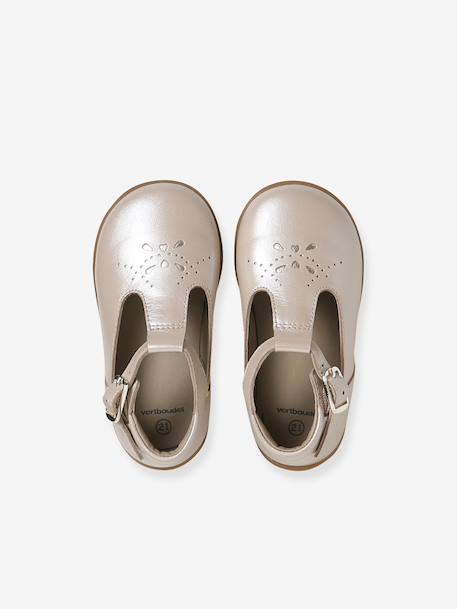 Chaussures salomés bébé fille cuir boucle beige irisé+blanc - vertbaudet enfant 