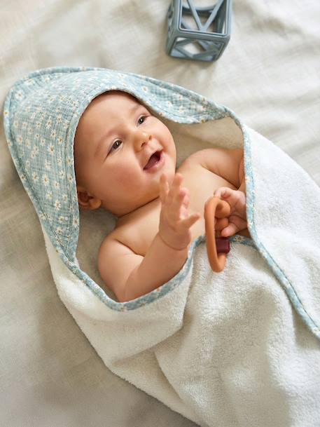 Cape de bain personnalisable et gant de toilette MARGUERITE bleu imprimé - vertbaudet enfant 