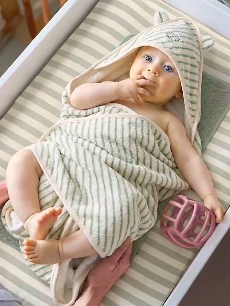 Cape de bain personnalisable et gant de toilette BIO vert sauge - vertbaudet enfant 