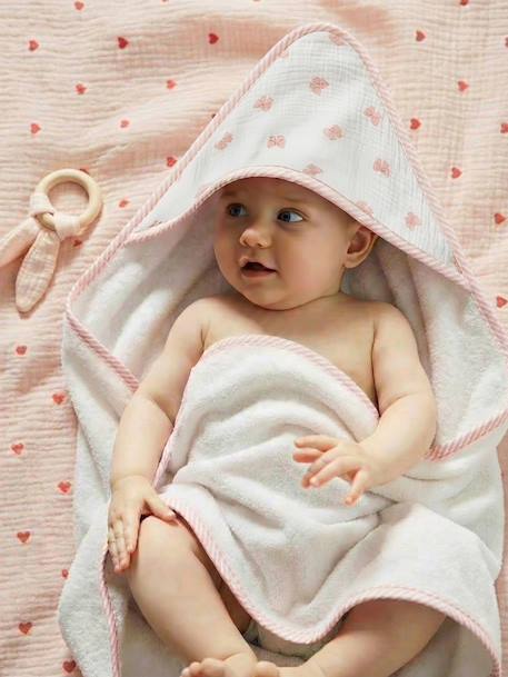 Cape de bain personnalisable et gant de toilette NOEUDS blanc imprimé - vertbaudet enfant 