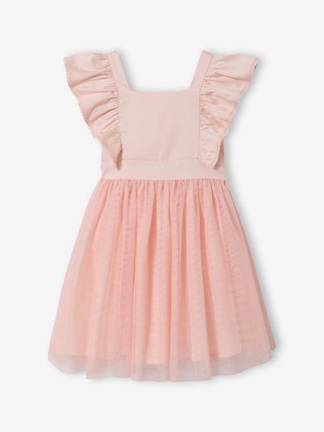 Robe cérémonie fille satin de coton à volants blanc+écru+rose pâle+vert sauge - vertbaudet enfant 