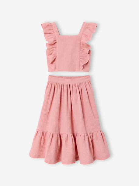 Ceremonie-set blouse en rok met volant voor meisjes rouge+saliegroen - vertbaudet enfant 