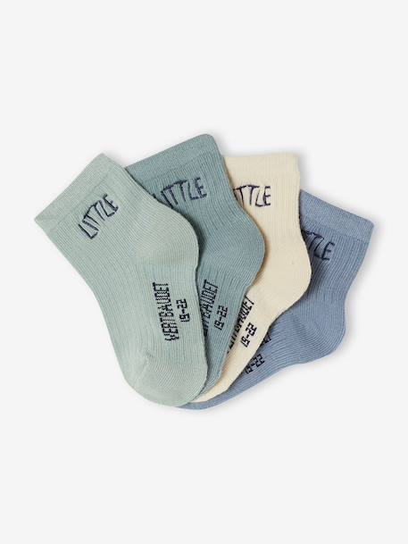 Lot de 4 paires de chaussettes 'little' bébé bleu pâle+corail+marine+rose pâle - vertbaudet enfant 