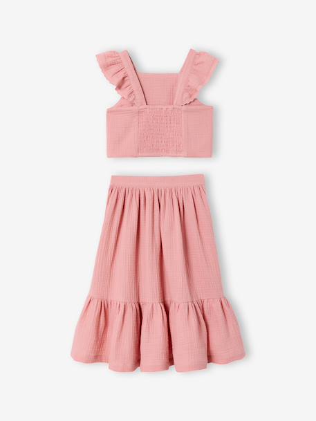 Ensemble fille cérémonie blouse jupe à volant blush+vert sauge - vertbaudet enfant 