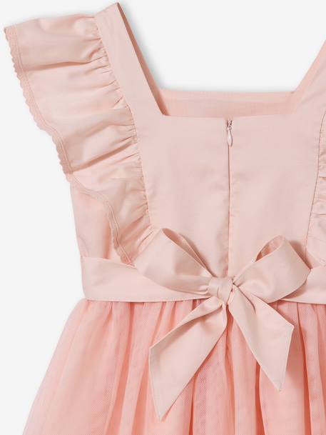 Robe cérémonie fille satin de coton à volants blanc+écru+rose pâle+vert sauge - vertbaudet enfant 