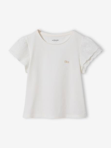 T-shirt met korte mouwen voor meisjes ecru - vertbaudet enfant 