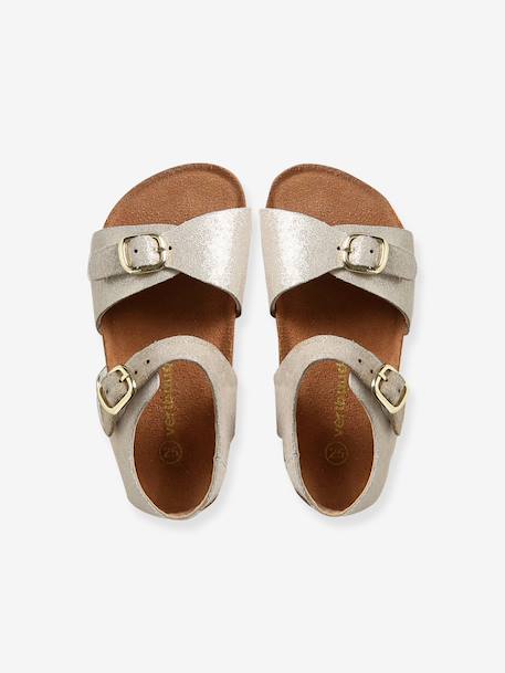 Sandales cuir boucles or+rose pâle - vertbaudet enfant 