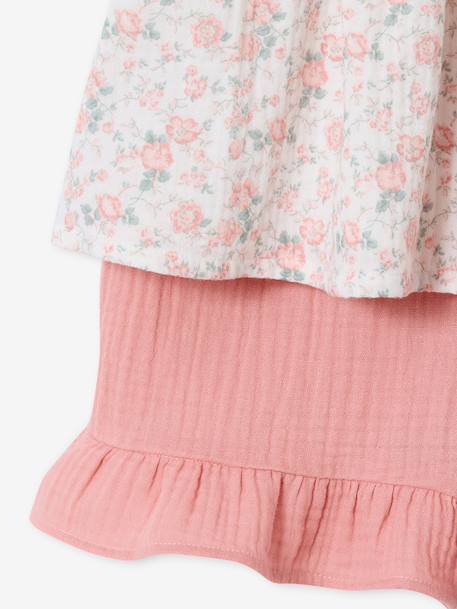 Set short hemdje van katoengaas rouge+saliegroen - vertbaudet enfant 