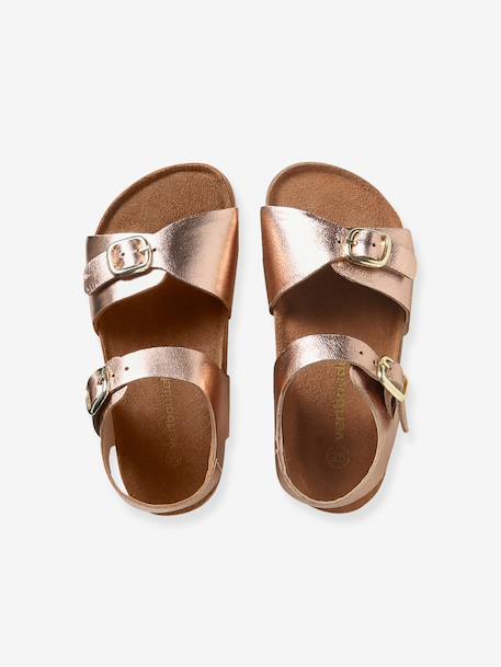 Sandales cuir boucles or+rose pâle - vertbaudet enfant 