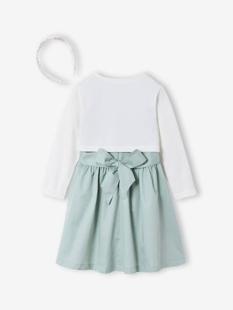 Ensemble robe patineuse boléro serre-tête blanc+vert sauge - vertbaudet enfant 