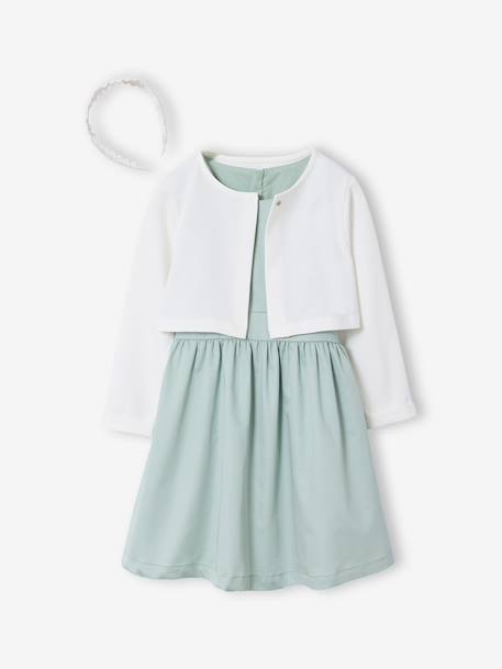 Ensemble robe patineuse boléro serre-tête blanc+vert sauge - vertbaudet enfant 