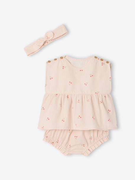 Ensemble 3 pièces short t-shirt bandeau écru - vertbaudet enfant 