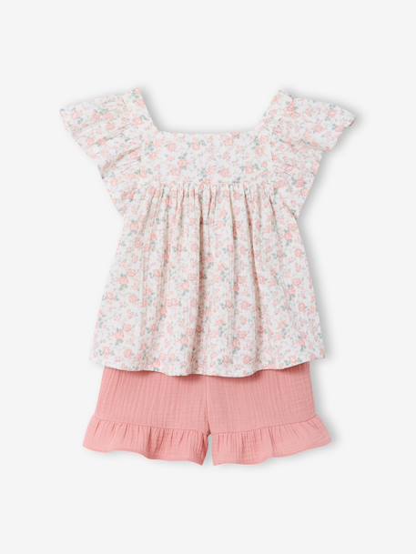 Fille-Ensemble-Ensemble short haut gaze de coton