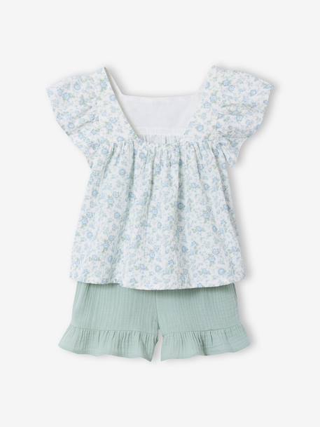 Ensemble short haut gaze de coton blush+vert sauge - vertbaudet enfant 