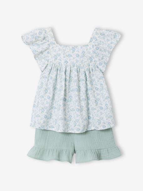 Fille-Ensemble-Ensemble short haut gaze de coton