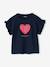 T-shirt voor meisjes met romantisch motief, korte mouwen met ruches ecru+marineblauw+rozen+saliegroen - vertbaudet enfant 