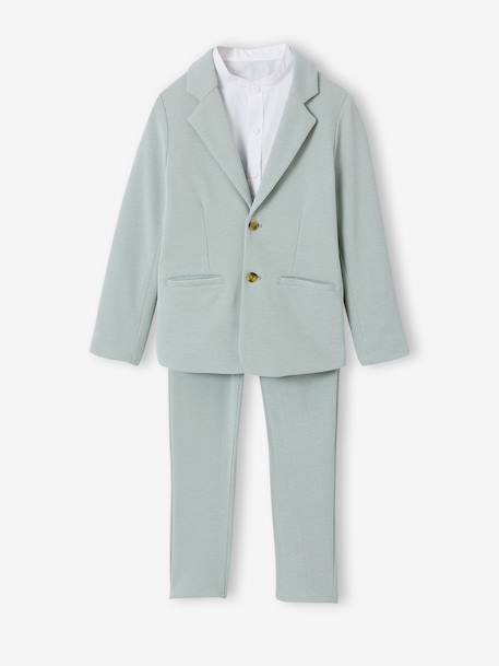 Feestelijke jongensset met overhemd met maokraag en broek beige+blauwgroen+hemelsblauw - vertbaudet enfant 