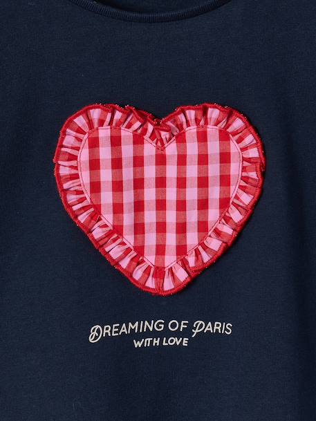Tee-shirt fille motif romantique manches courtes à volant écru+marine+rose+vert sauge - vertbaudet enfant 