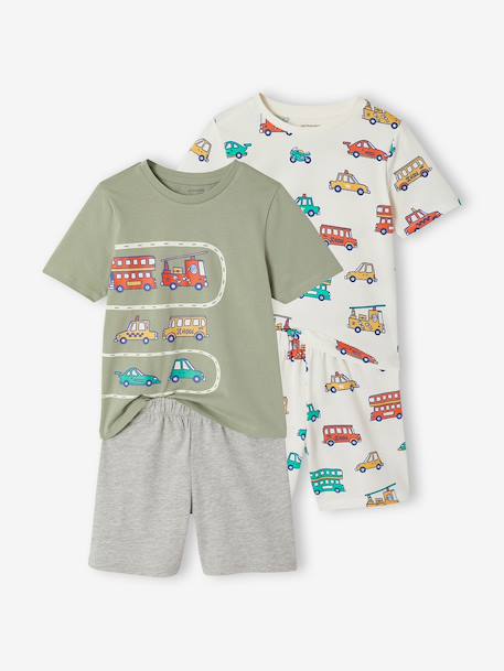 Set van 2 pyjamashorts voertuigen saliegroen - vertbaudet enfant 