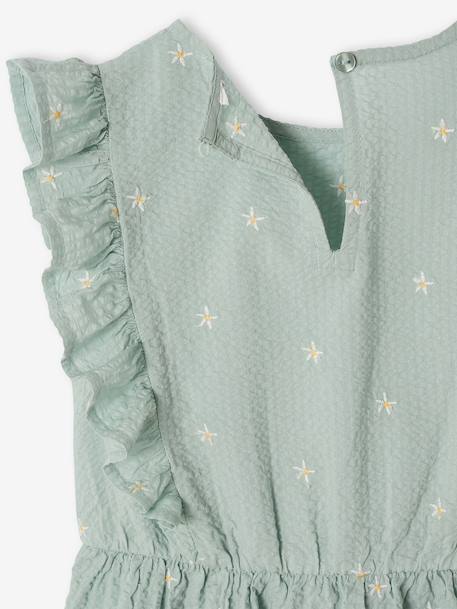 Robe fille en seersucker manches volantées blanc imprimé+vert sauge - vertbaudet enfant 