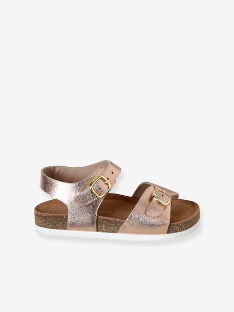 Leren sandalen met gespen goud+lichtroze - vertbaudet enfant 