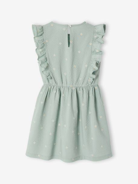 Robe fille en seersucker manches volantées blanc imprimé+vert sauge - vertbaudet enfant 