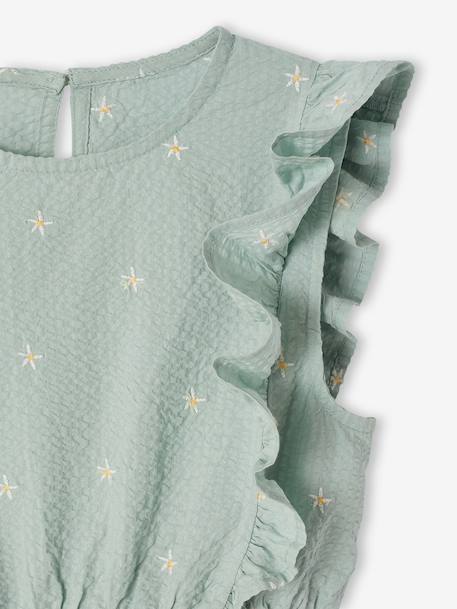 Robe fille en seersucker manches volantées blanc imprimé+vert sauge - vertbaudet enfant 