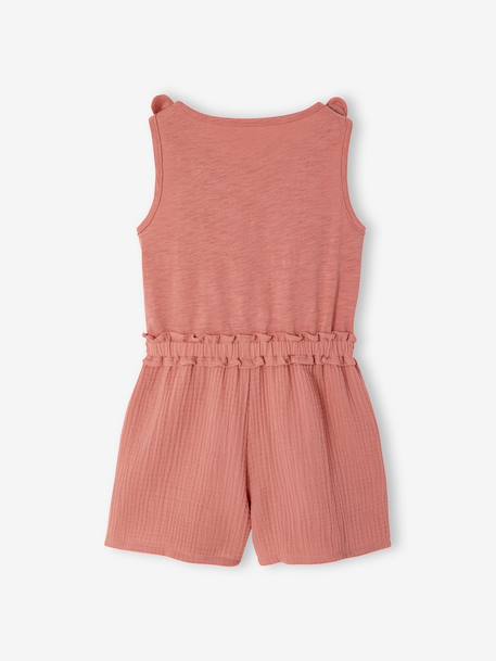Combishort voor meisjes van twee materialen leigrijs+oudroze - vertbaudet enfant 