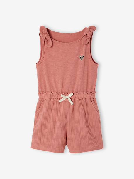 Combishort voor meisjes van twee materialen leigrijs+oudroze - vertbaudet enfant 