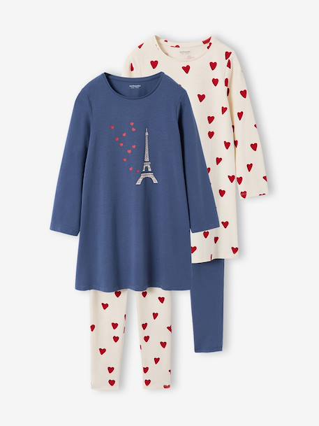 Fille-Pyjama, surpyjama-Lot de 2 pyjamas chemises de nuit legging