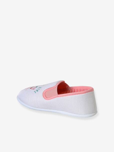 Elastische sloffen voor kinderen van canvas lichtroze+roze, bedrukt+rozen - vertbaudet enfant 