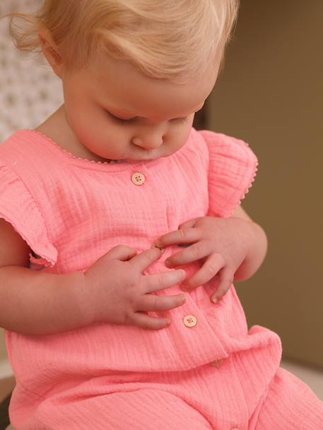 Combinaison bébé fille en gaze de coton rose - vertbaudet enfant 